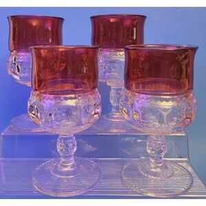 Vtg Kings Crown Ruby Flash Thumbprint Goblet Produced by the Tiffin-Franciscan